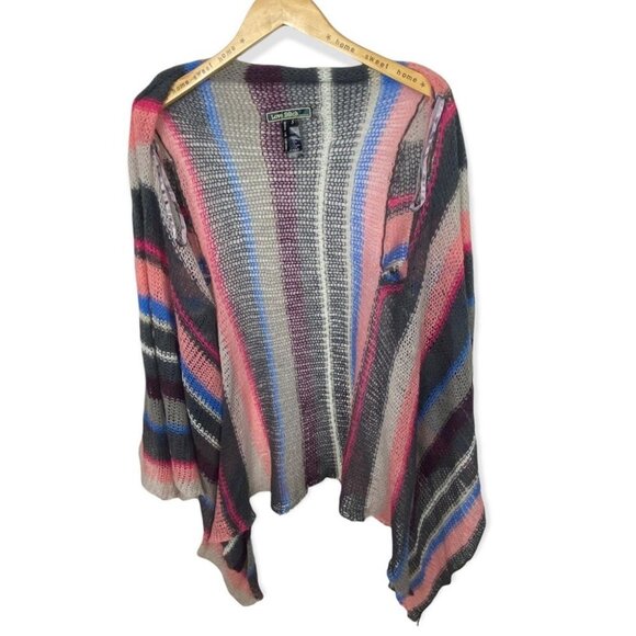 Love Stitch‎ Mohair Pink Grey Blue Striped Open Knit Cardigan Sweater Size Small - Picture 5 of 12